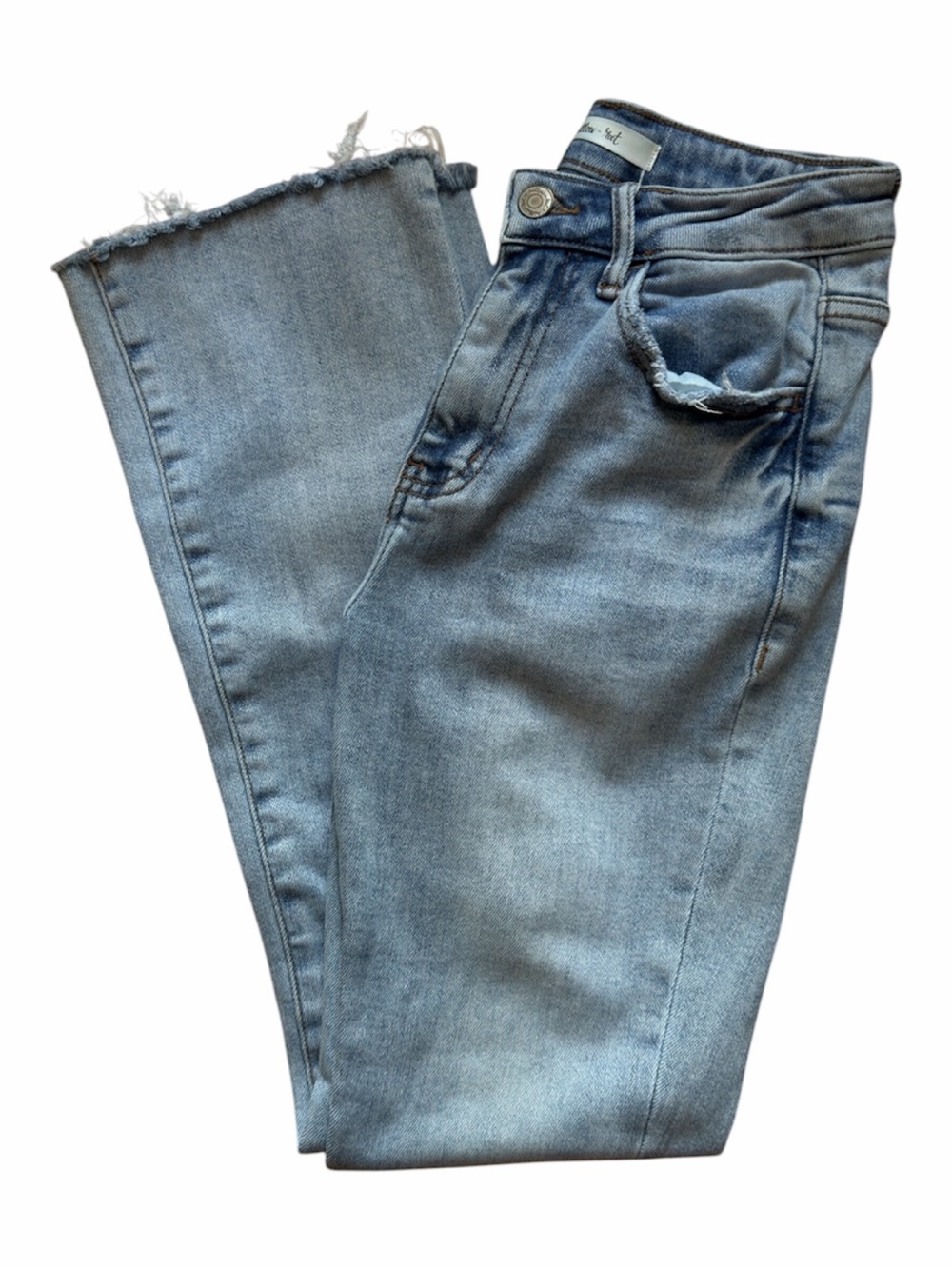 willow + root Light Wash The Cropped Flared Out Women's Jeans with Frayed Hems